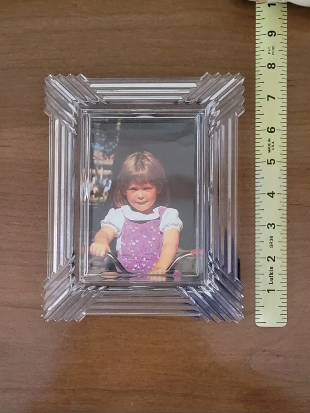 Vintage Art Deco Style Glass Picture Frame Ribbed Geometric Heavy Crystal Clear
